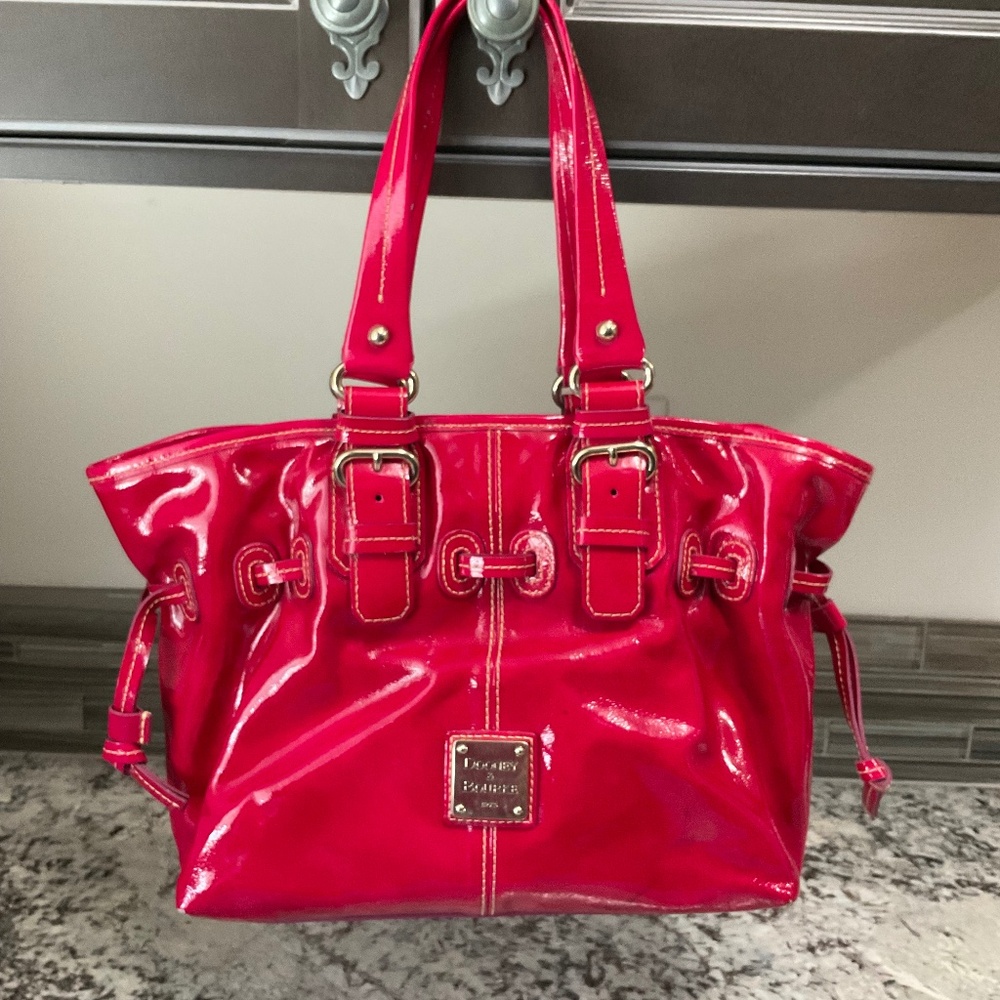Dooney & Bourke Chiara hot pink patent leather glossy satchel shoulder handbag